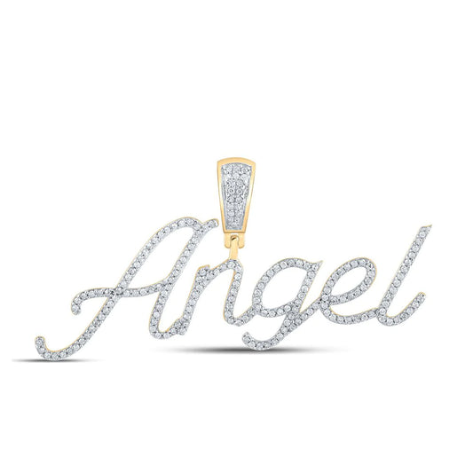 Mens Round Diamond ANGEL Name Charm Pendant in 10KT yellow Gold