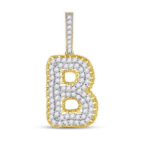 Men's Round Diamond "B" Letter Charm Pendant in 10KT Gold