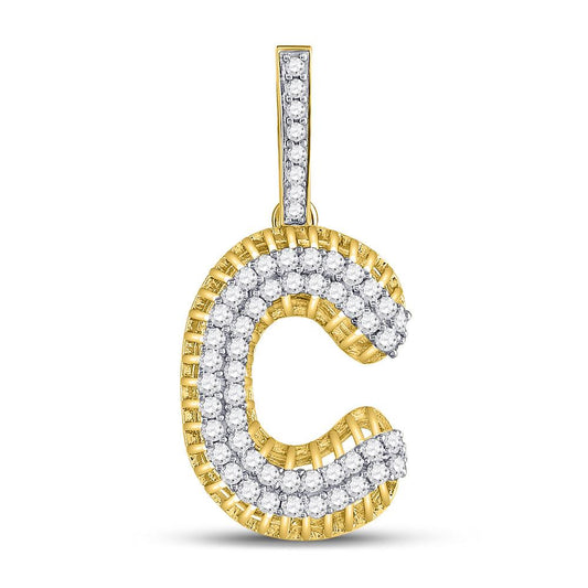 Men's Round Diamond "C" Letter Charm Pendant in 10KT Gold