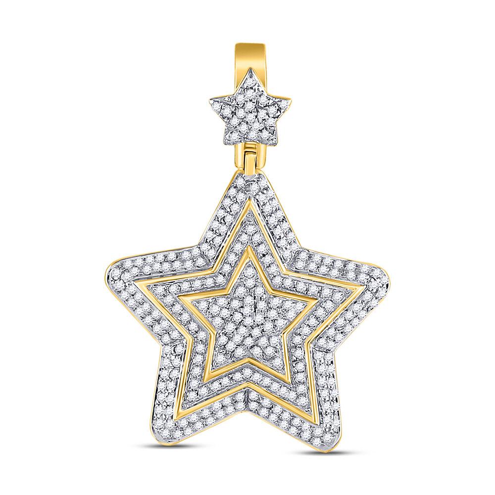 Men's Round Diamond Concentric Star Charm Pendant in 10KT Gold