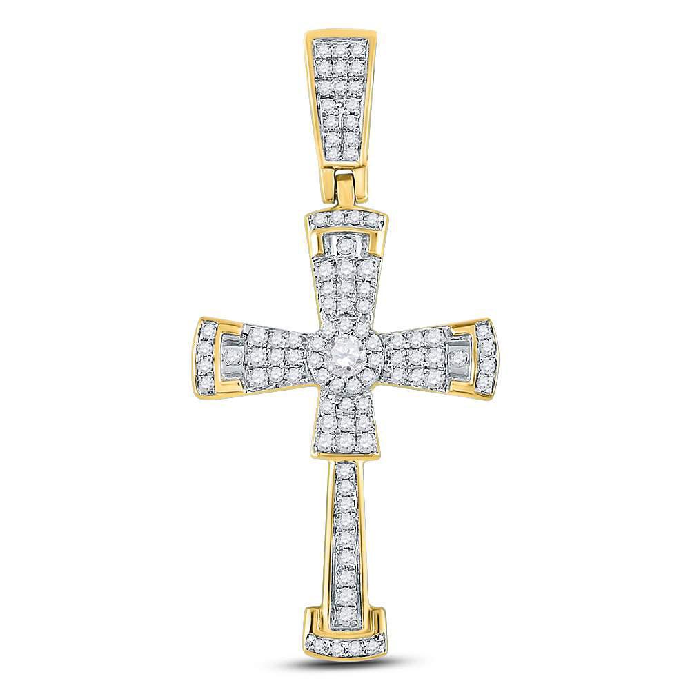 Gold Diamond Flared Cross Crucifix Charm Pendant - 10KT Gold