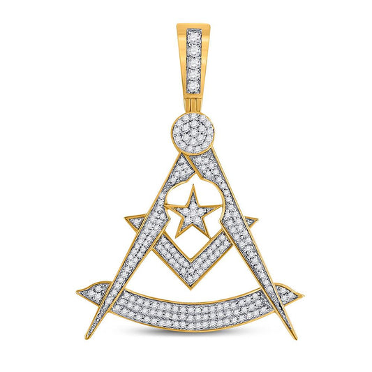 Gold Diamond Freemason Compass Charm Pendant - 10KT Gold