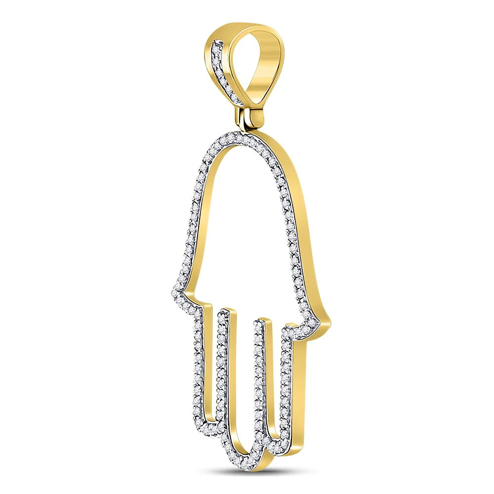 Men's Round Diamond Hamsa Fatima Hand Charm Pendant in 10KT Gold