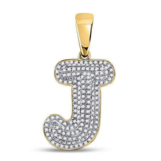 Gold Diamond Initial "J" letter Charm Pendant - 10KT Gold