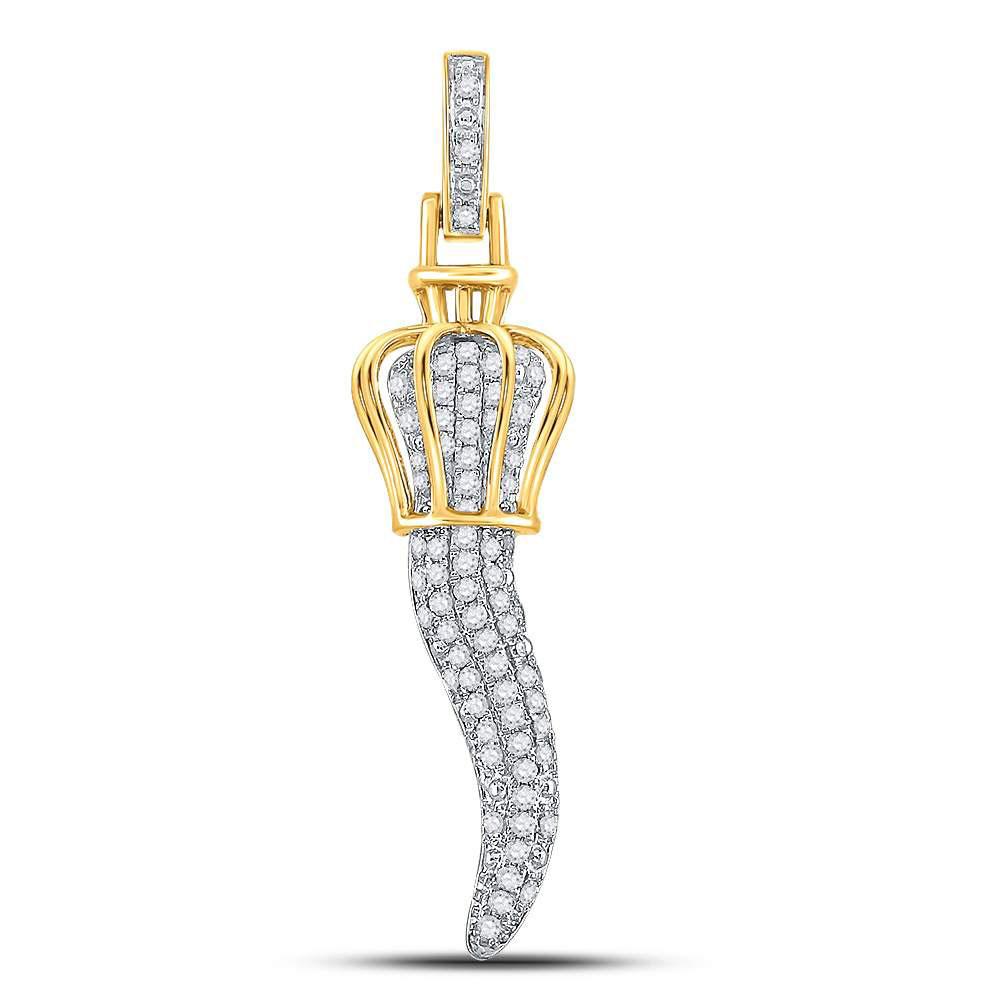 Gold Diamond Italian Horn Charm Pendant - 10KT Gold