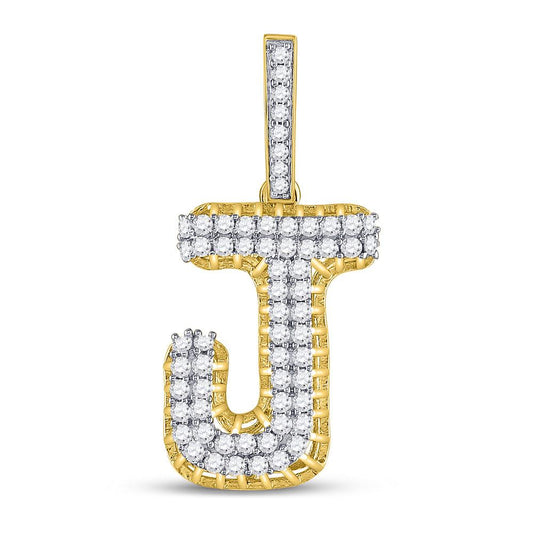 Men's Round Diamond "J" Letter Charm Pendant in 10KT Gold