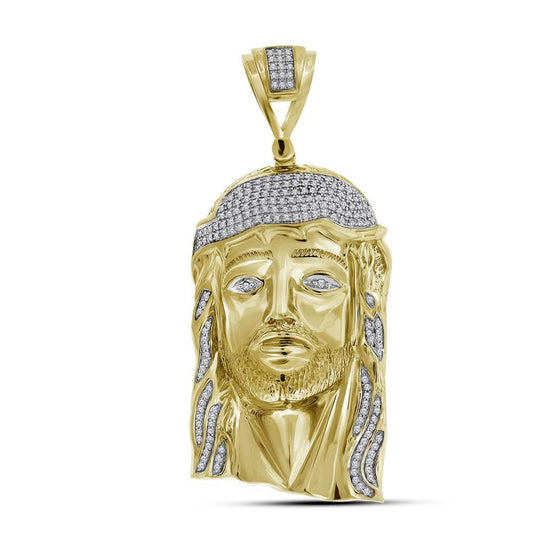 Men's Round Diamond Jesus Face Charm Pendant in 10KT Gold