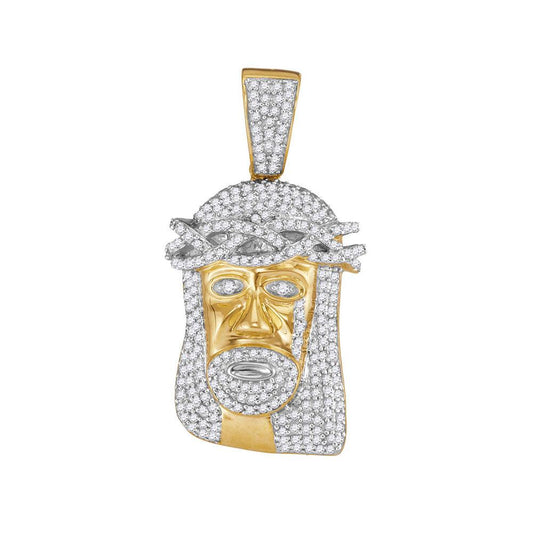 Men's Round Diamond Jesus Face Charm Pendant in 10KT Gold