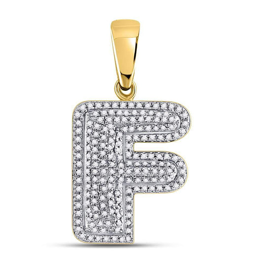 Gold Diamond Letter "F" Bubble Initial Charm Pendant - 10KT Gold