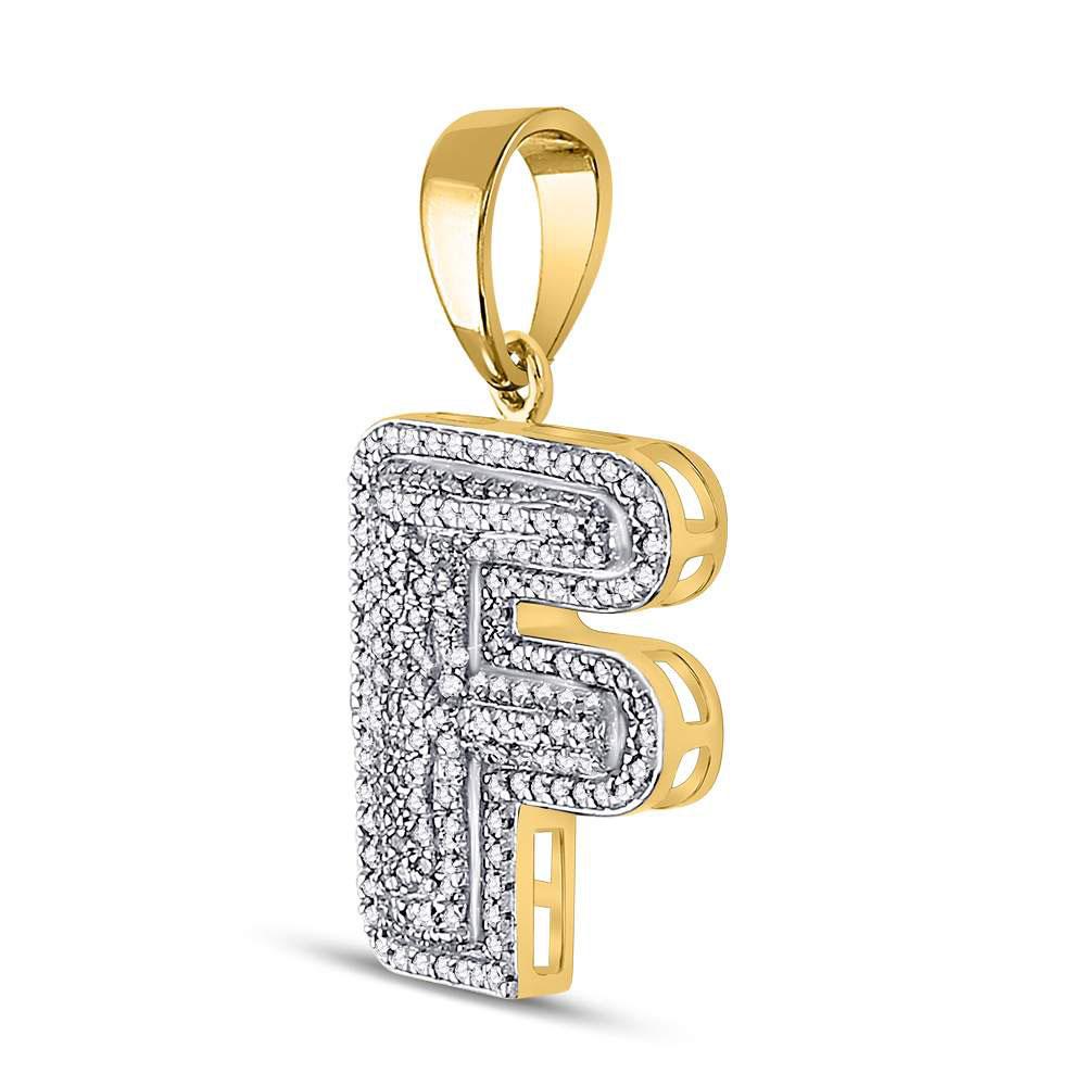 Gold Diamond Letter "F" Bubble Initial Charm Pendant - 10KT Gold