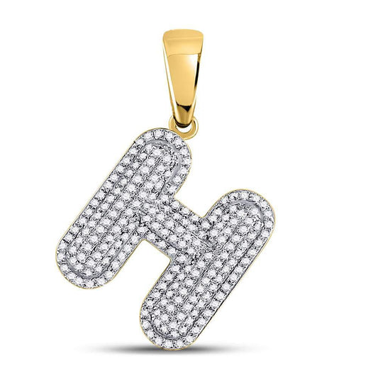 Gold Diamond Letter "H" Bubble Initial Charm Pendant - 10KT Gold