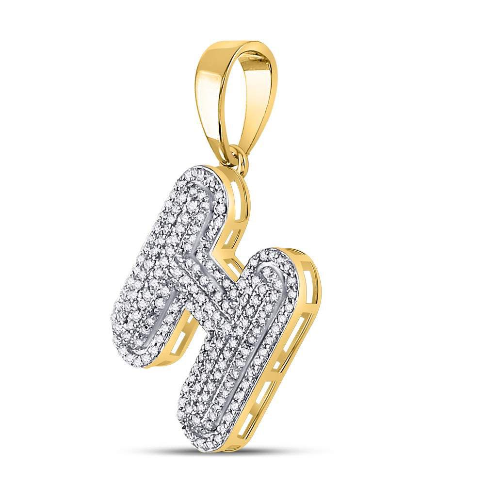 Gold Diamond Letter "H" Bubble Initial Charm Pendant - 10KT Gold