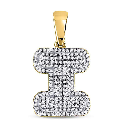 Gold Diamond Letter "I" Bubble Initial Charm Pendant - 10KT Gold