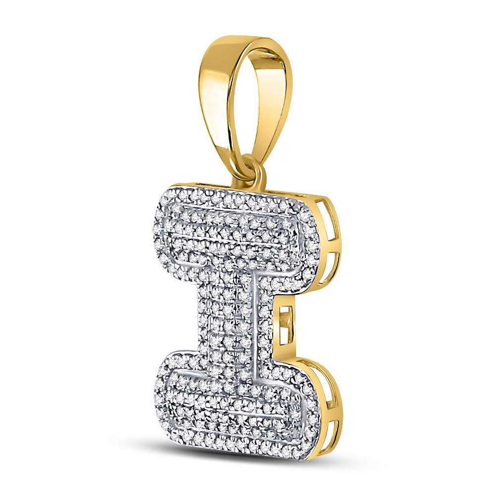 Gold Diamond Letter "I" Bubble Initial Charm Pendant - 10KT Gold