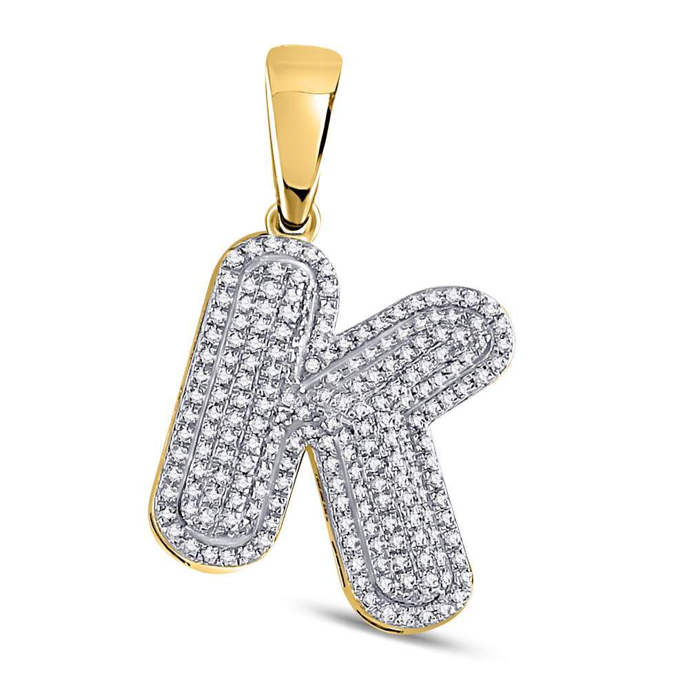 Gold Diamond Letter "K" Bubble Initial Charm Pendant - 10KT Gold