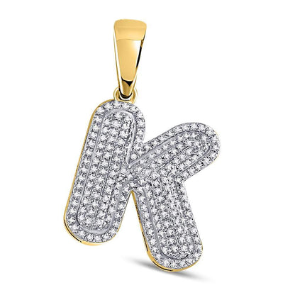 Gold Diamond Letter "K" Bubble Initial Charm Pendant - 10KT Gold