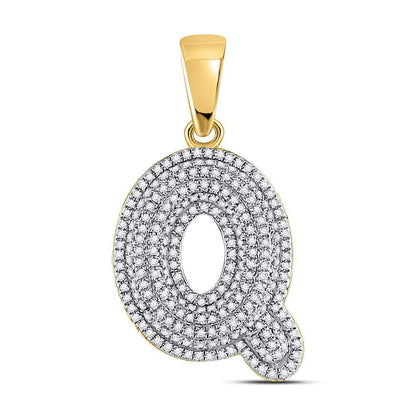 Gold Diamond Letter "Q" Bubble Initial Charm Pendant - 10KT Gold