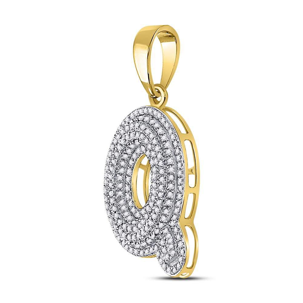 Gold Diamond Letter "Q" Bubble Initial Charm Pendant - 10KT Gold