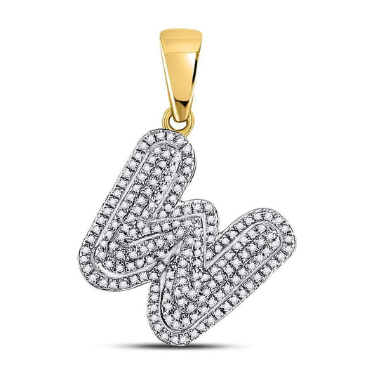 Gold Diamond Letter "W" Bubble Initial Charm Pendant - 10KT Gold