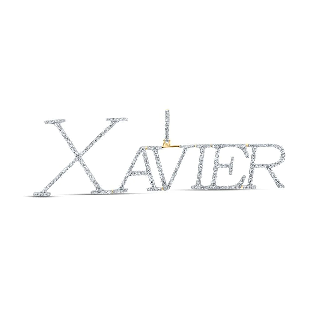 Mens Round Diamond XAVIER Name Letter Charm Pendant In 10KT Yellow Gold