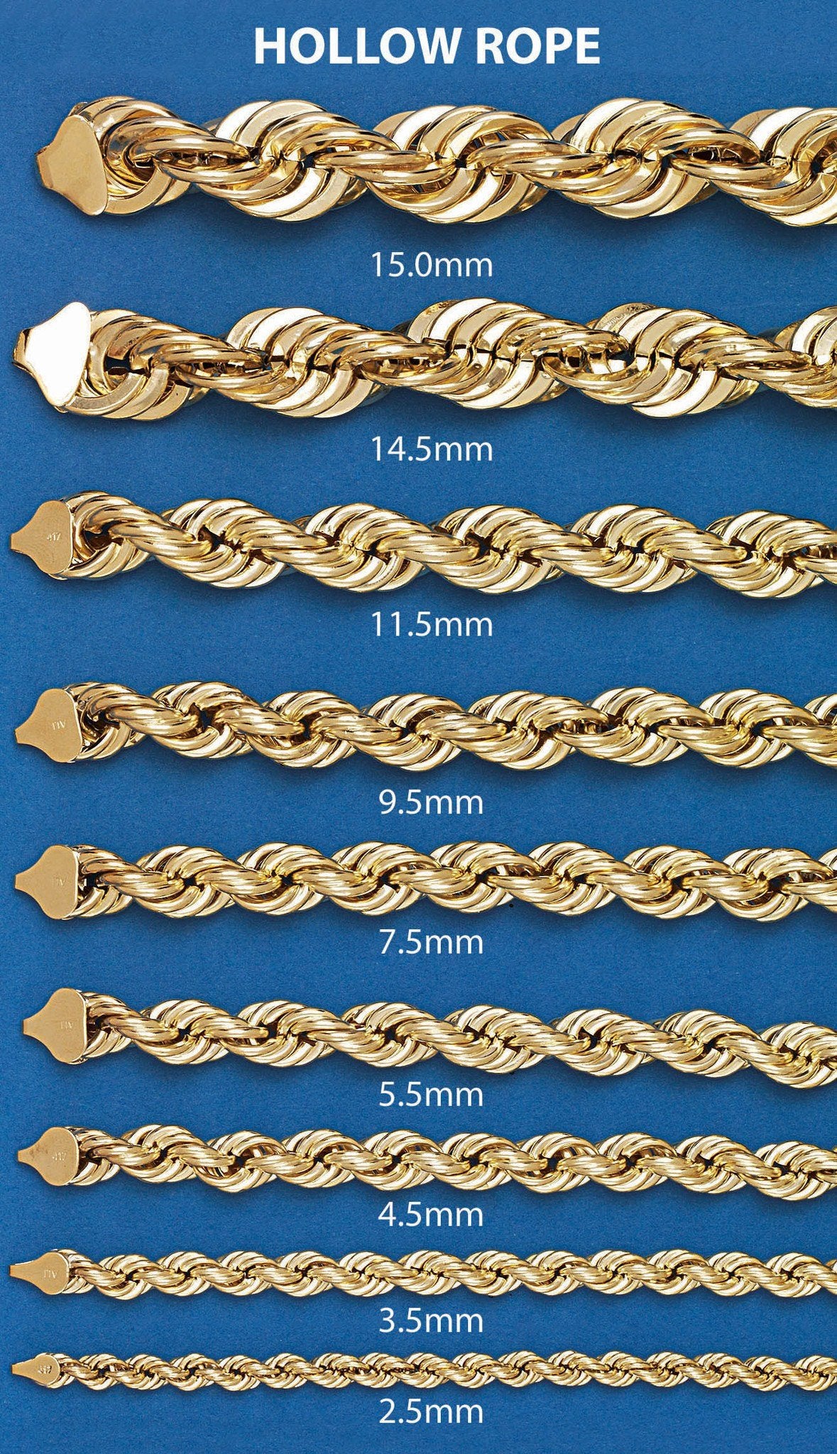 Gold Chain - Mens Solid Rope Chain 14K Gold