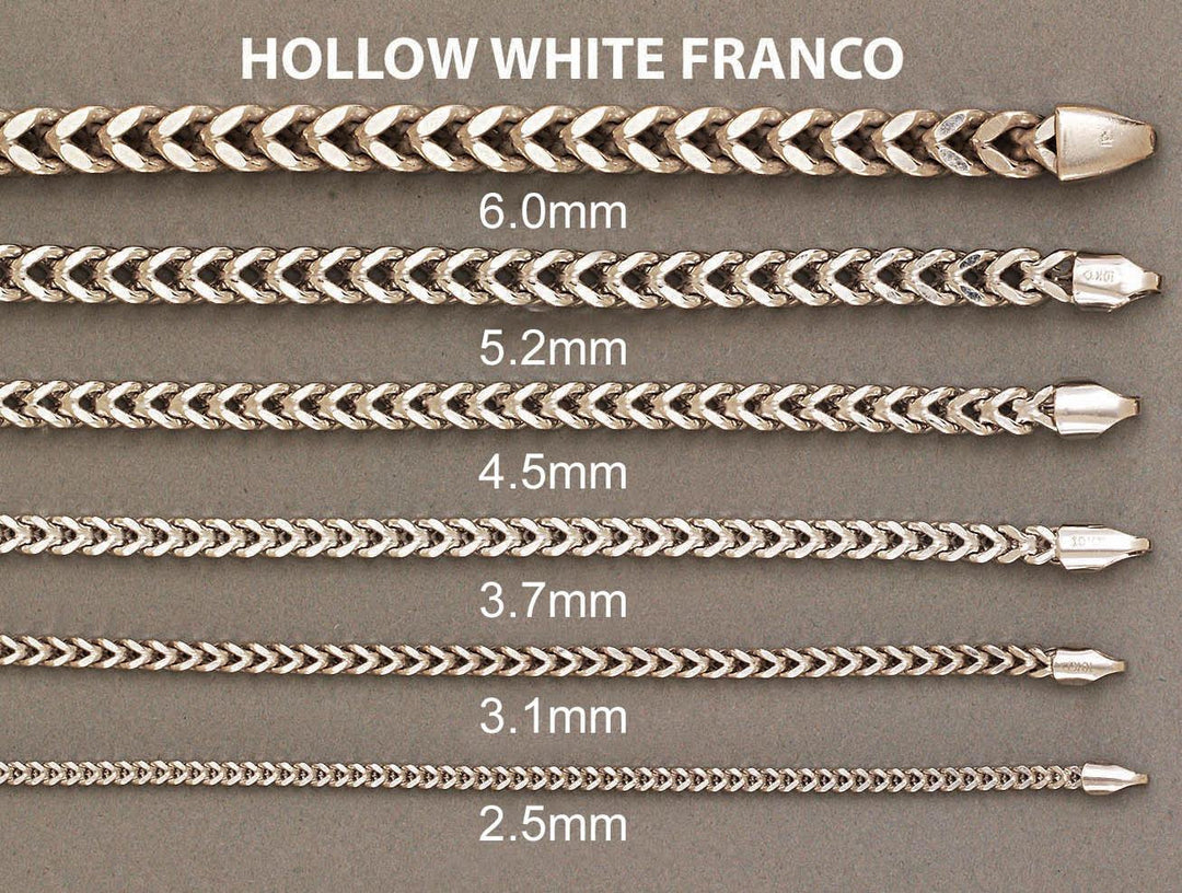 Gold Chain - 10K White Gold Hollow Franco Chain 10KT Gold