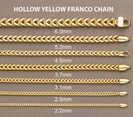 14K Gold Chain - Hollow Yellow Franco Chain 14K Gold