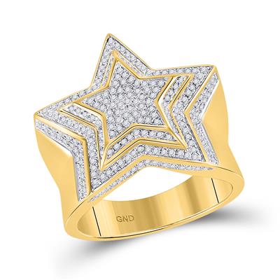 10K YELLOW GOLD ROUND DIAMOND STAR RING 7/8 CTTW
